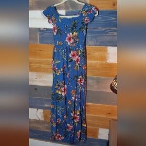 Band of Gypsies Wideleg Jumpsuit S Floral Cottagecore Blue